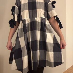 Lazy Oaf Blue and White Checkered Dress with Bow Details